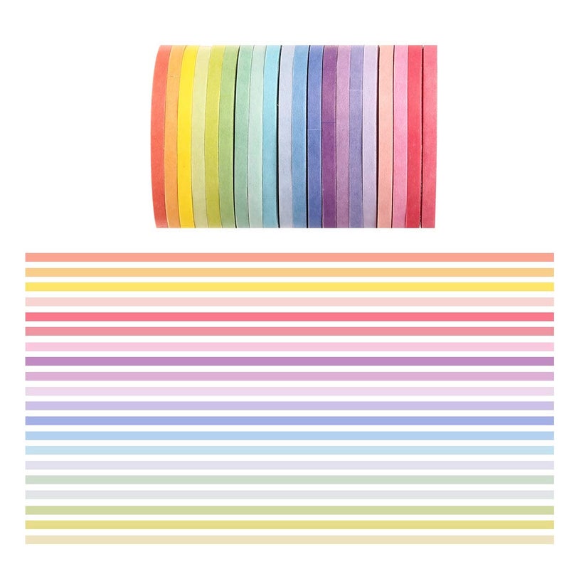 CCINEE 20 Rolls Rainbow Washi Tape Slim,Foil Gold Skinny Decorative Masking Washi Tapes,3MM Wide DIY Masking Tape - Image 5